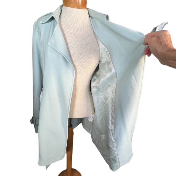 Tahari Trench Style Belted Textured Mint Blue Coat Size Medium EUC - Picture 9 of 13
